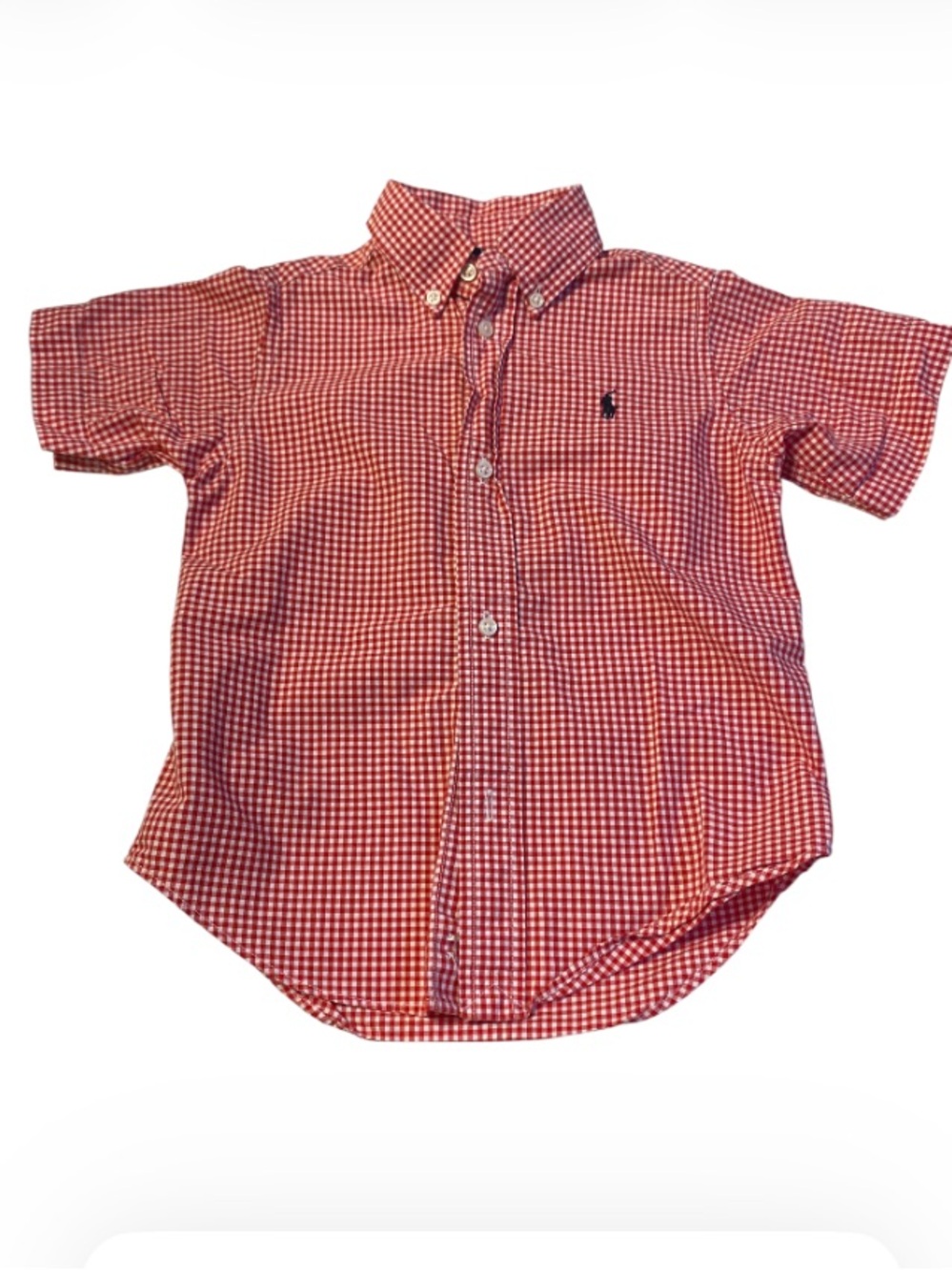Ralph Lauren Red & White Gingham Short-Sleeve Button-Down Shirt Size 3T